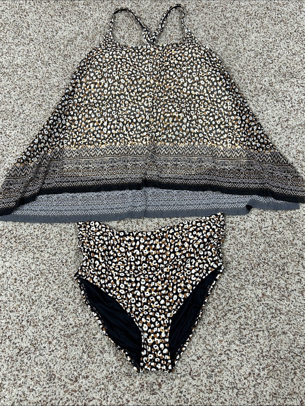 Coco Reef Leopard Print Bandeau Tankini in Black and Brown